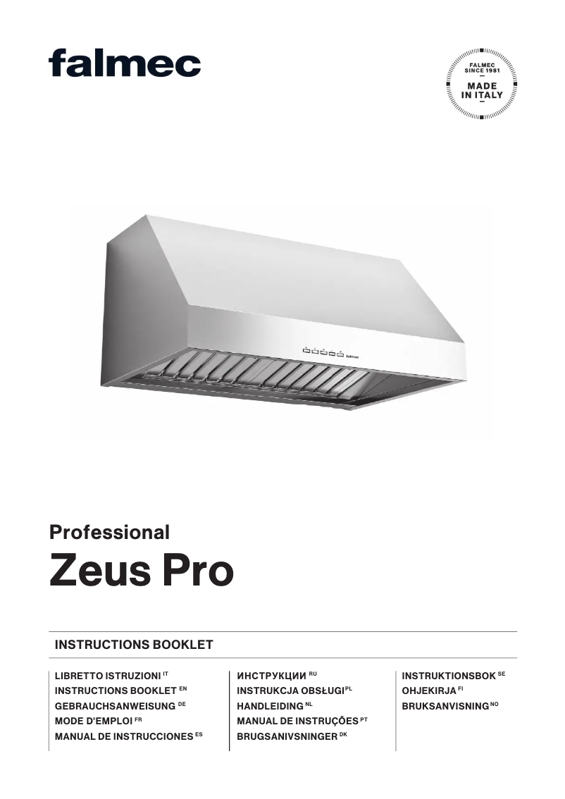 Page 1 of the manual User Manual Falmec Zeus Pro