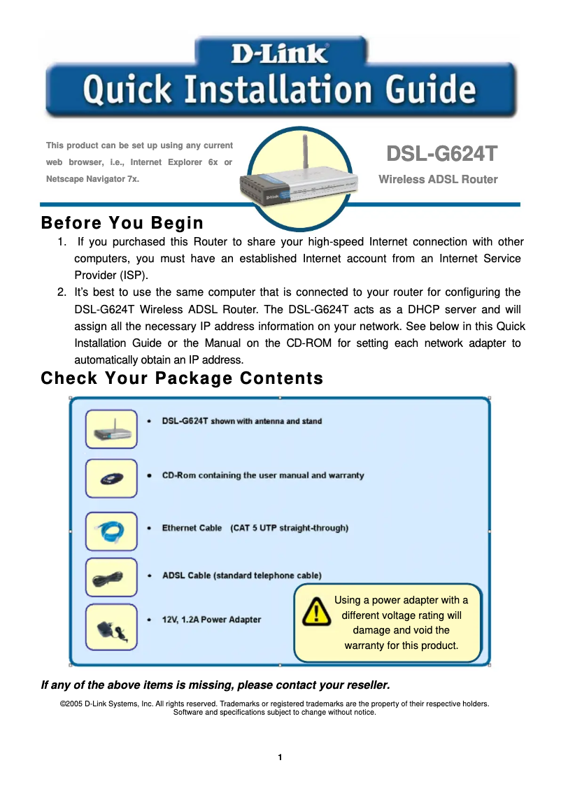 Page 1 of the manual Installation Guide D-Link DSL-924