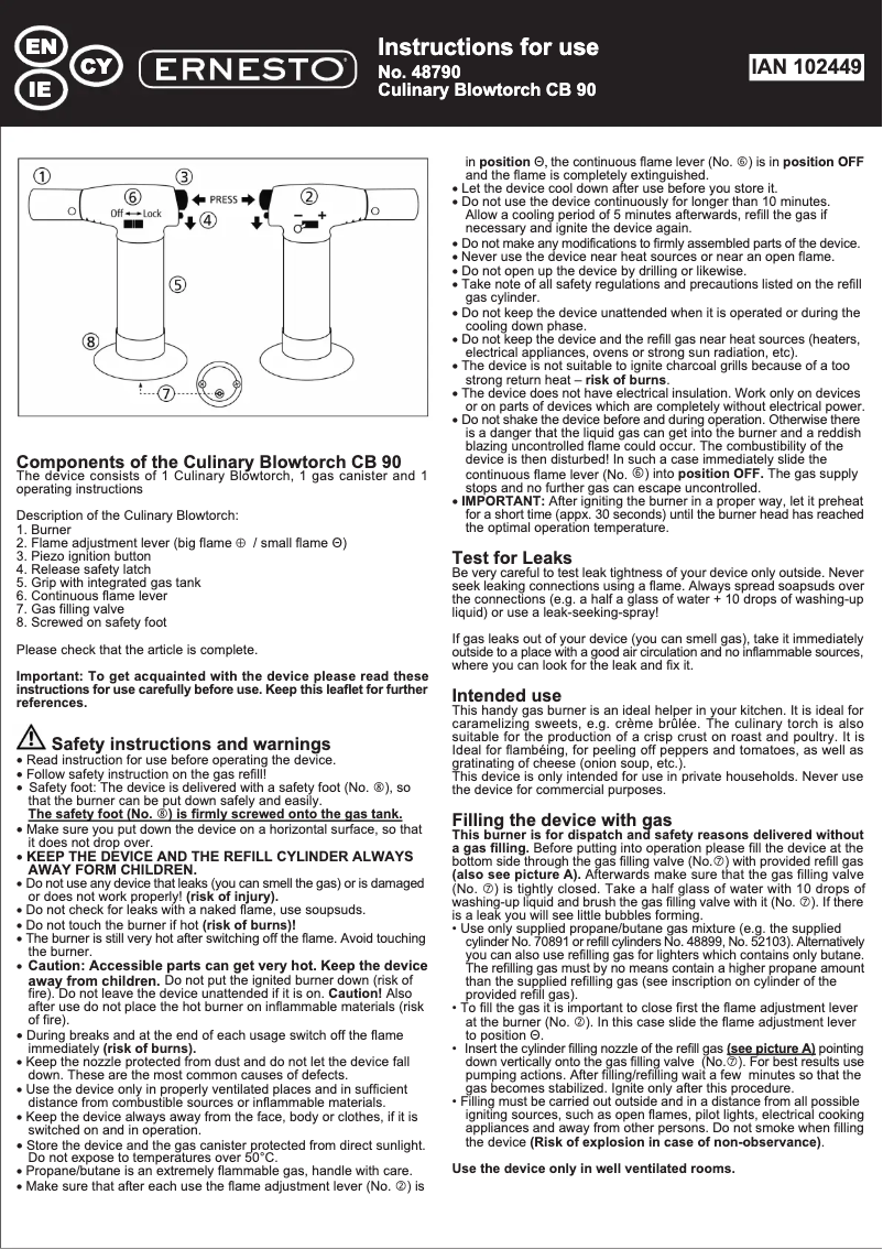 Page 1 de la notice Manuel utilisateur Ernesto CB 90