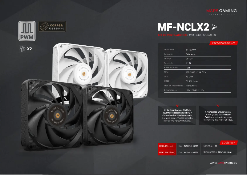 Page 1 of the manual Technical Sheet Mars Gaming MF-NCLX2