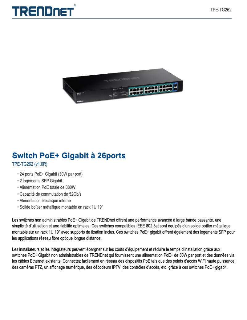 Page 1 of the manual Technical Sheet TRENDnet TPE-TG262