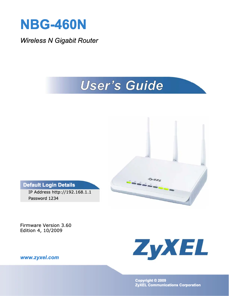 Page 1 of the manual User Manual ZyXEL NBG-460N