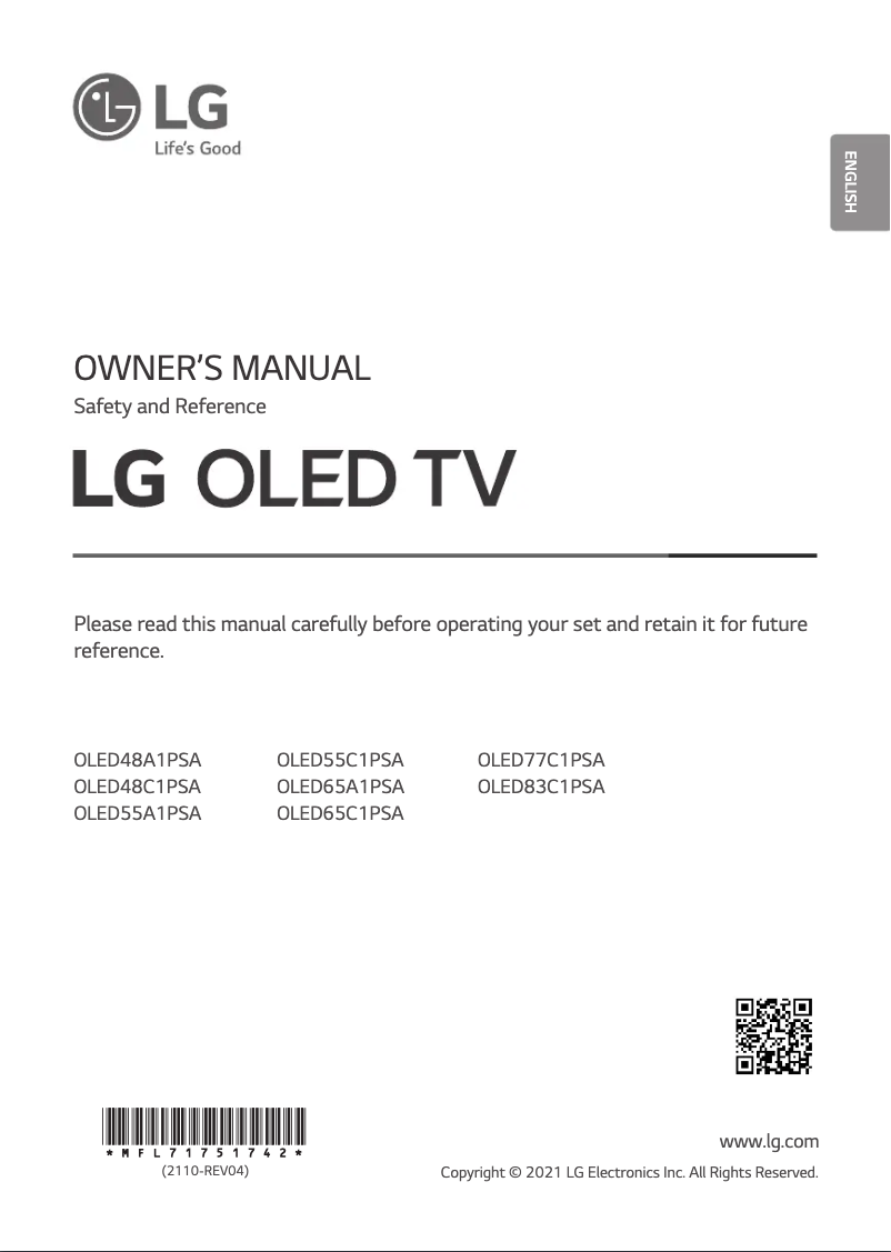 First page image of the manual for OLED83C1PSA