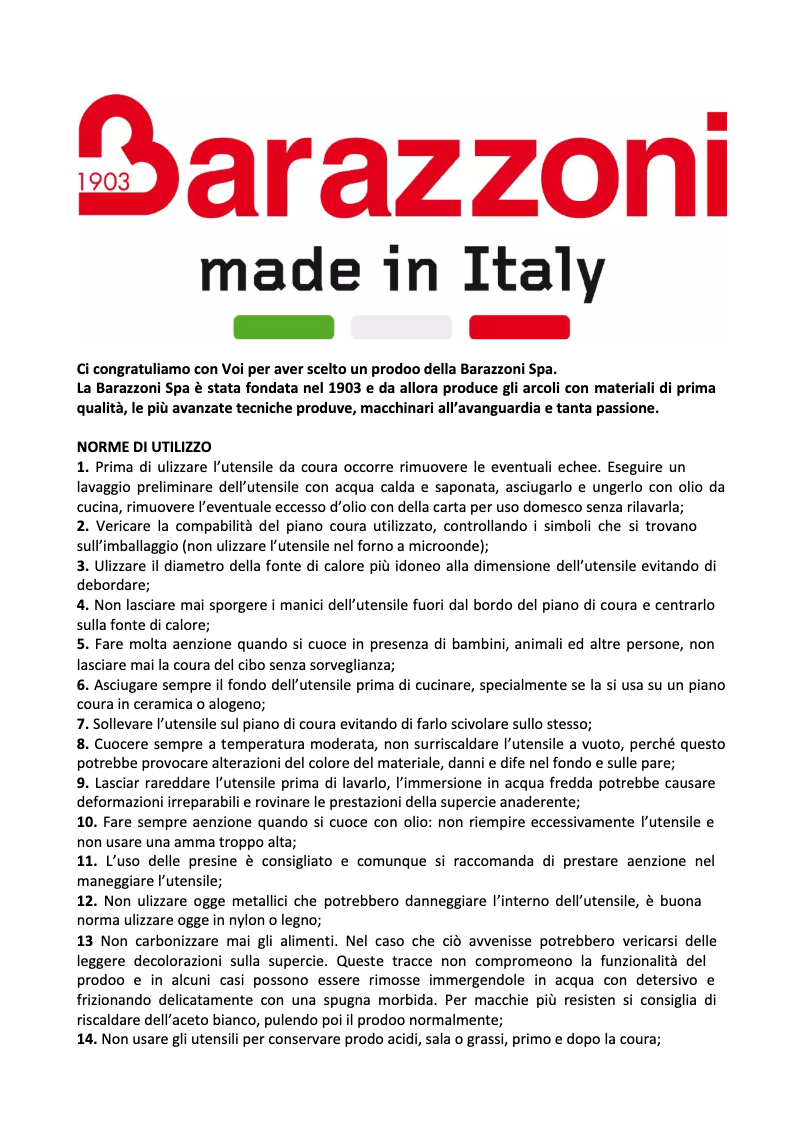 Page 1 of the manual User Manual Barazzoni 83105523426