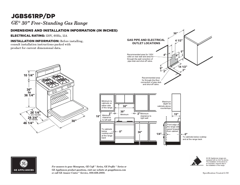 Page 1 of the manual Technical Sheet GE JGBS61DPWW
