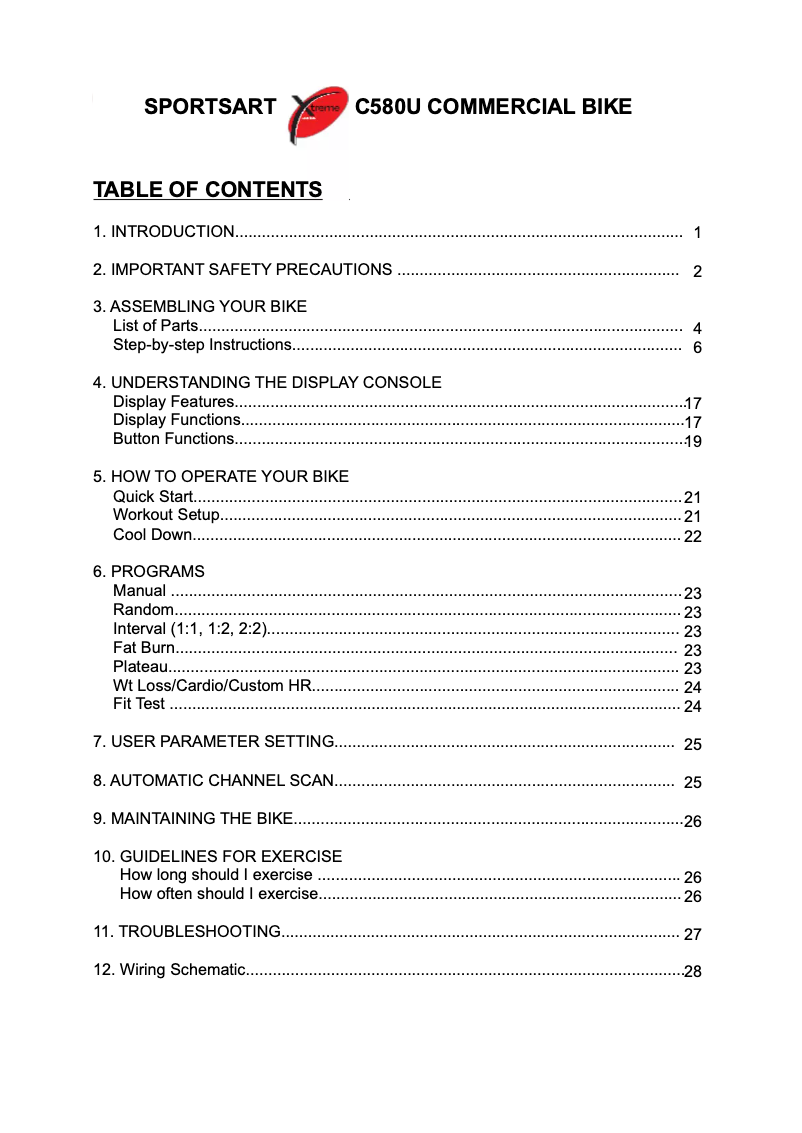 Page 1 of the manual User Manual SportsArt C580U