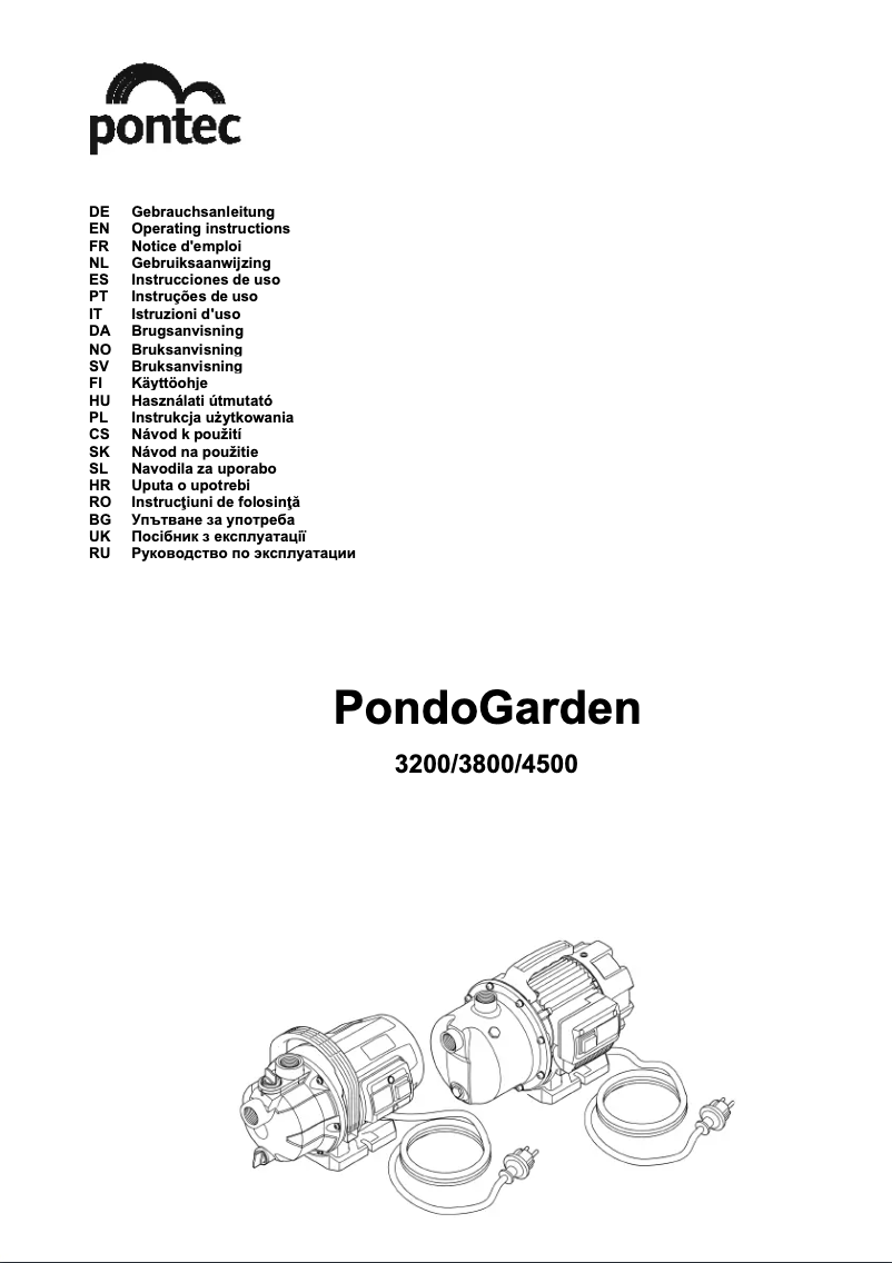 First page image of the manual for PondoGarden 3800