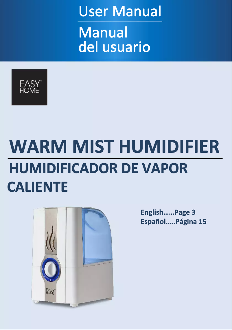 Page 1 of the manual User Manual Easy Home Warm Mist Humidifier EE-5201W