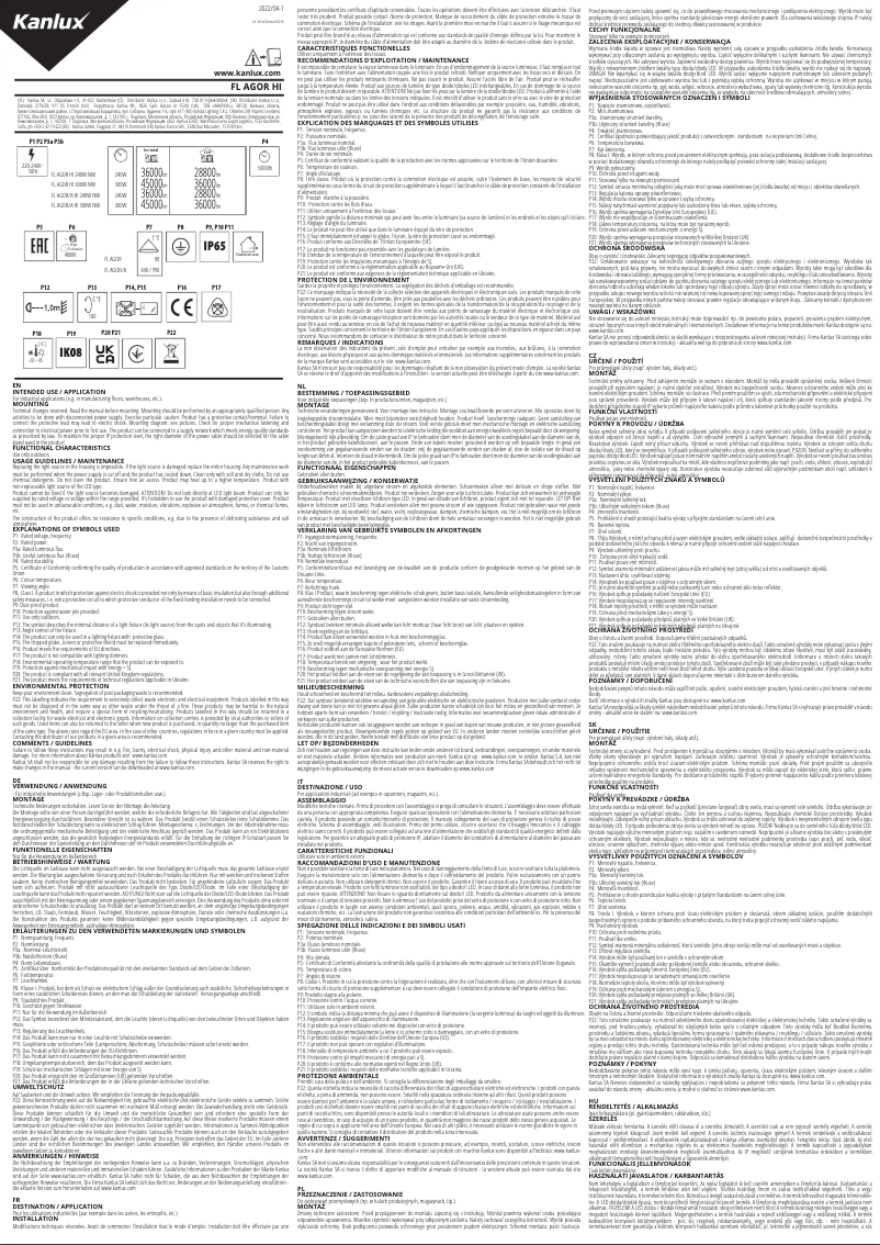 Page 1 of the manual User Manual Kanlux FL AGOR HI 240W NW
