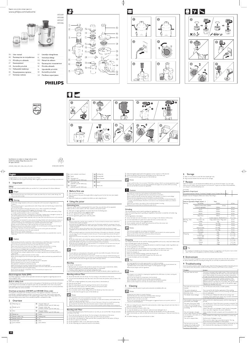 First page image of the manual for Viva Collection HR1848