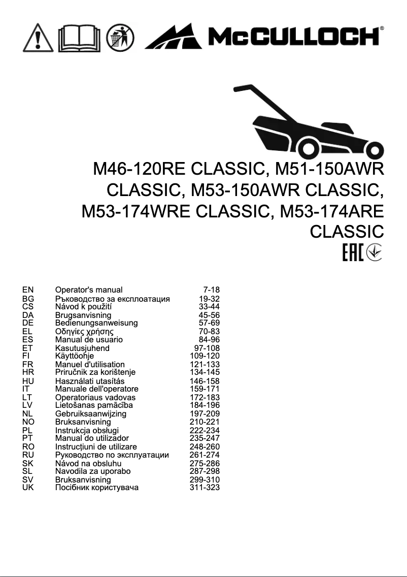 First page image of the manual for M46-120RE Classic