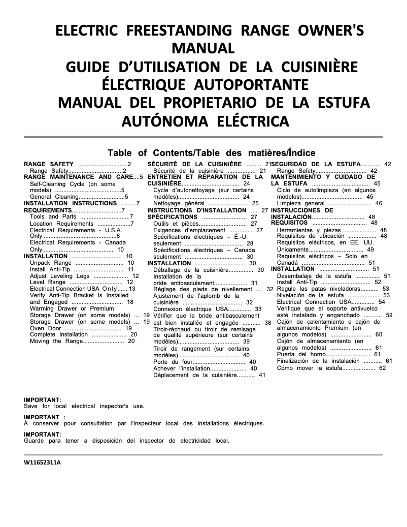 First page image of the manual for WFE515S0JB