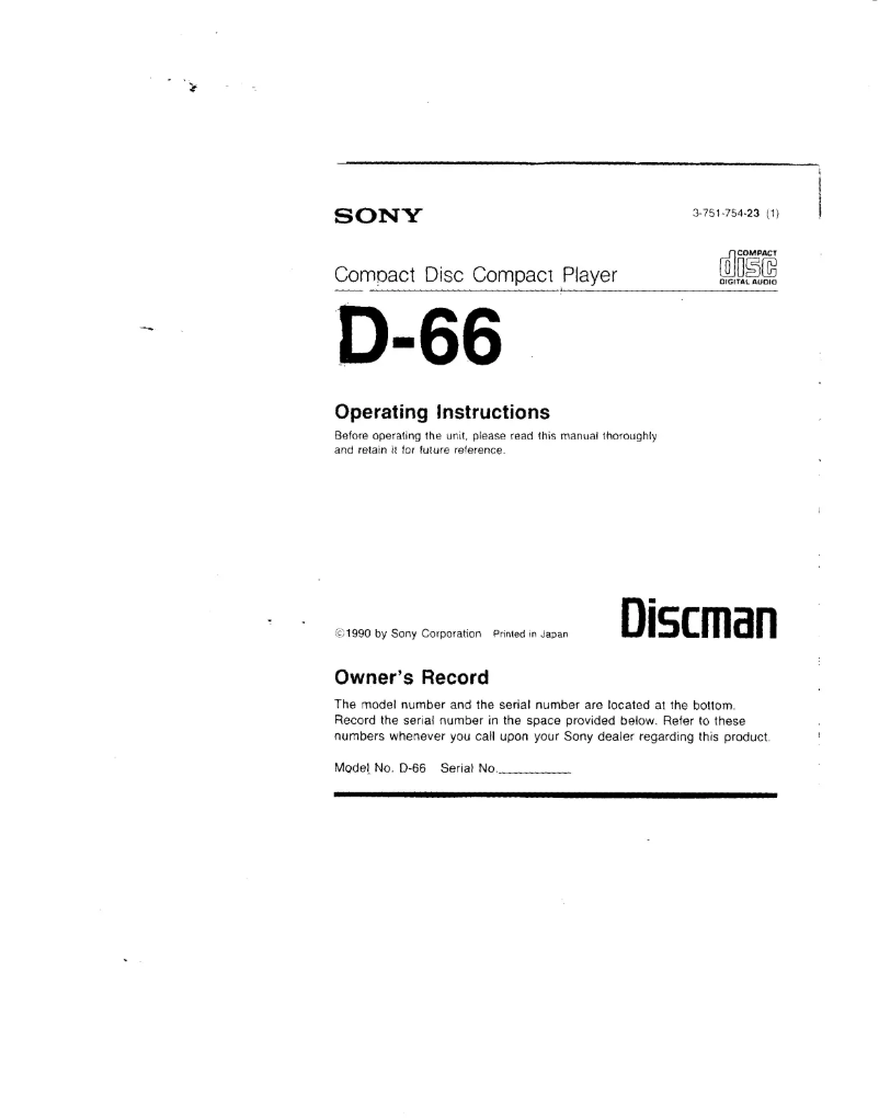 Page 1 of the manual User Manual Sony Discman D-66