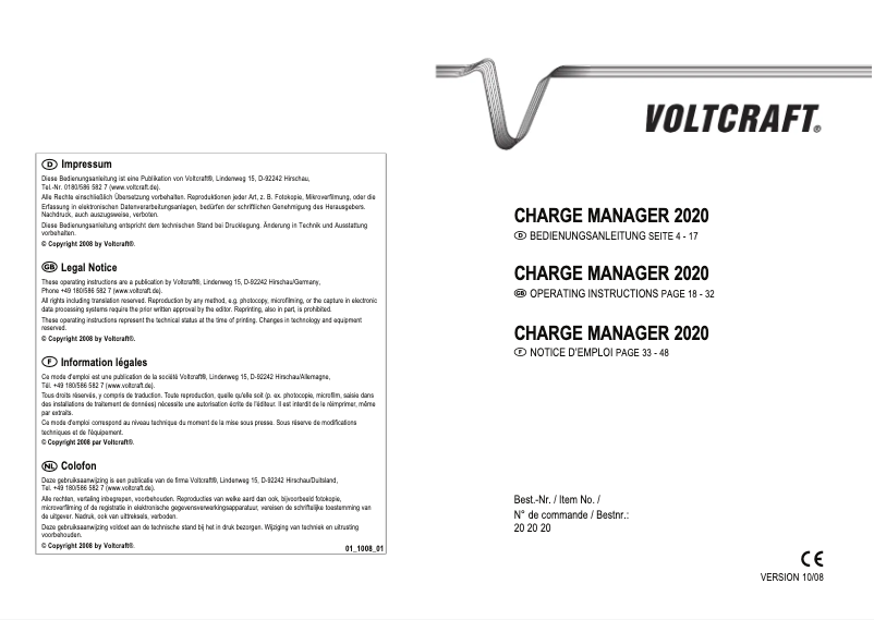 Page 1 of the manual User Manual Voltcraft Charge Manager 2020