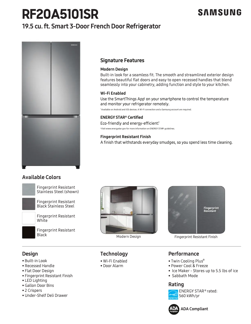 Page 1 of the manual Technical Sheet Samsung RF20A5101SR