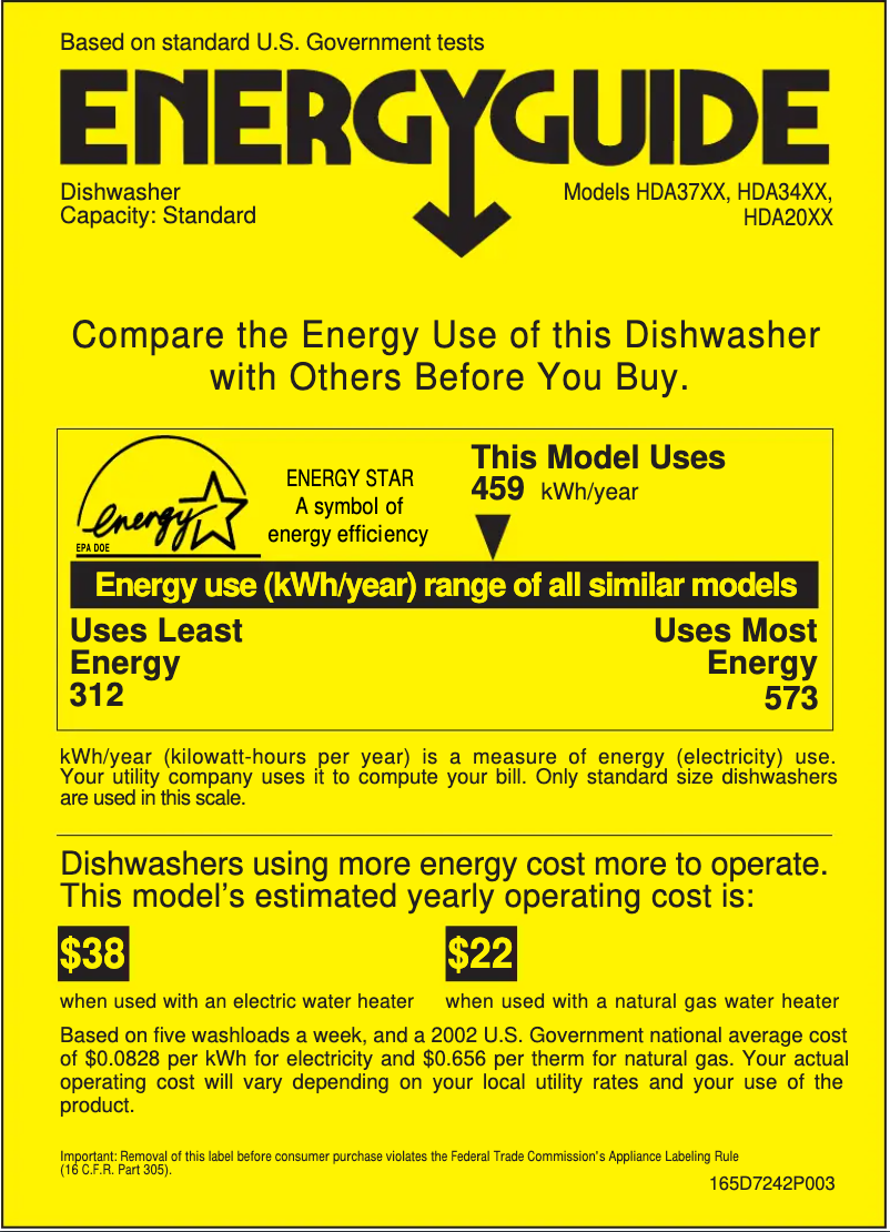 Page 1 of the manual Energy Label Hotpoint HDA2000ZAD