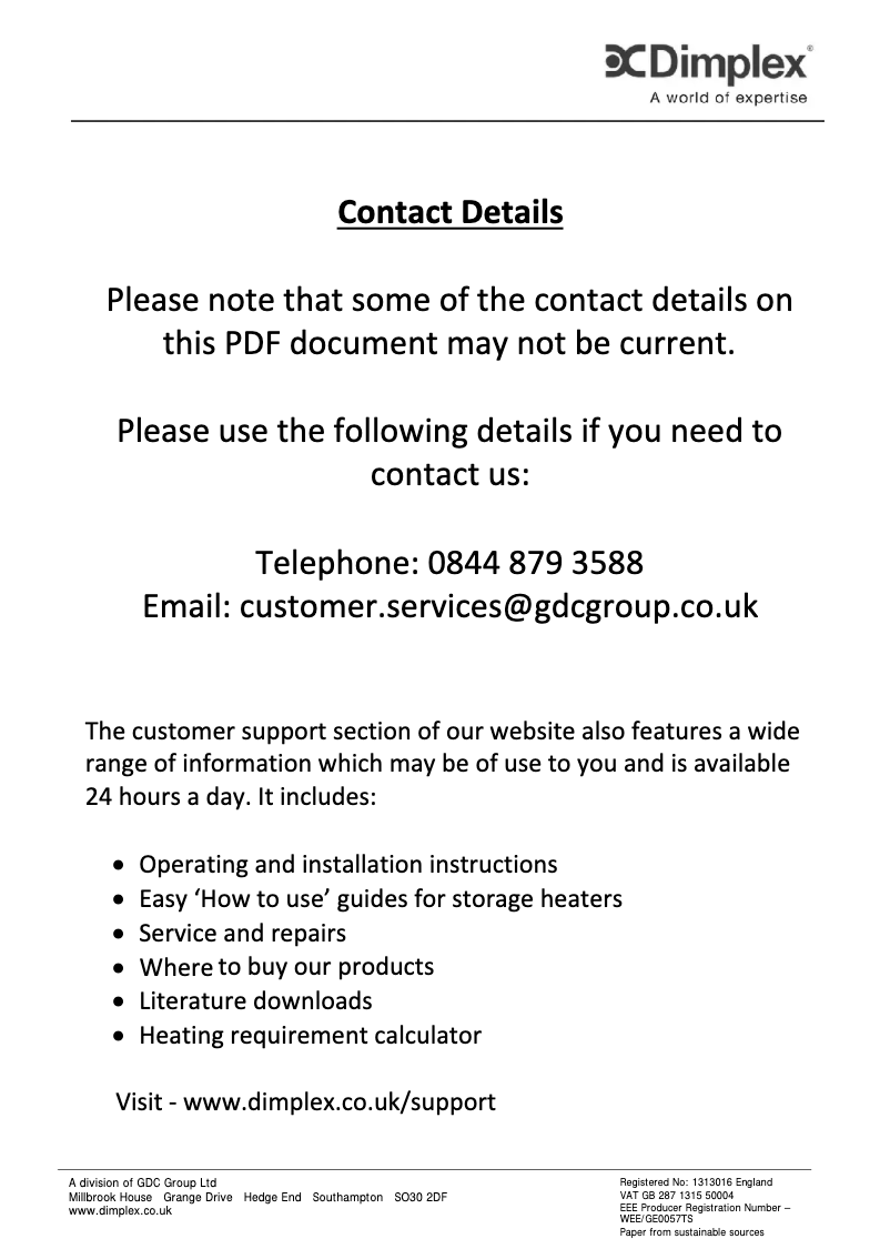 Page 1 of the manual User Manual Dimplex FPT20BN