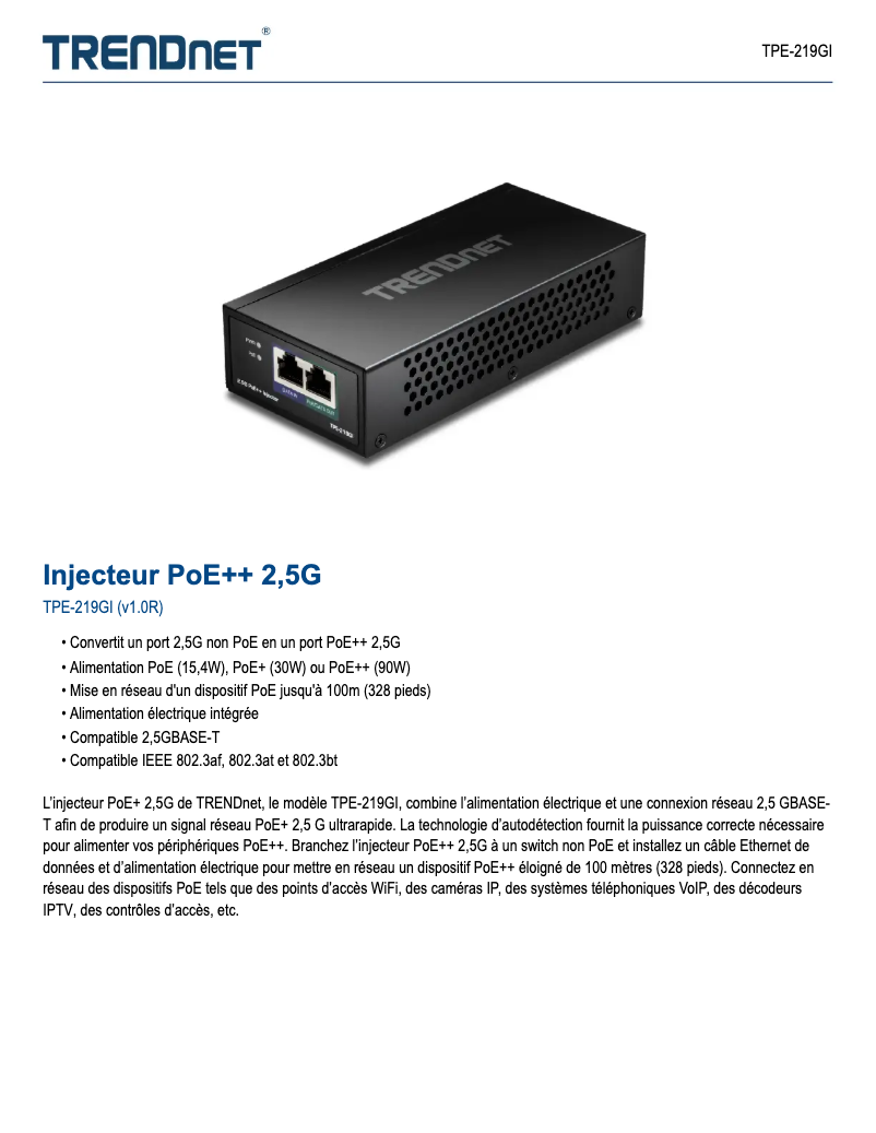 Page 1 of the manual Technical Sheet TRENDnet TPE-219GI