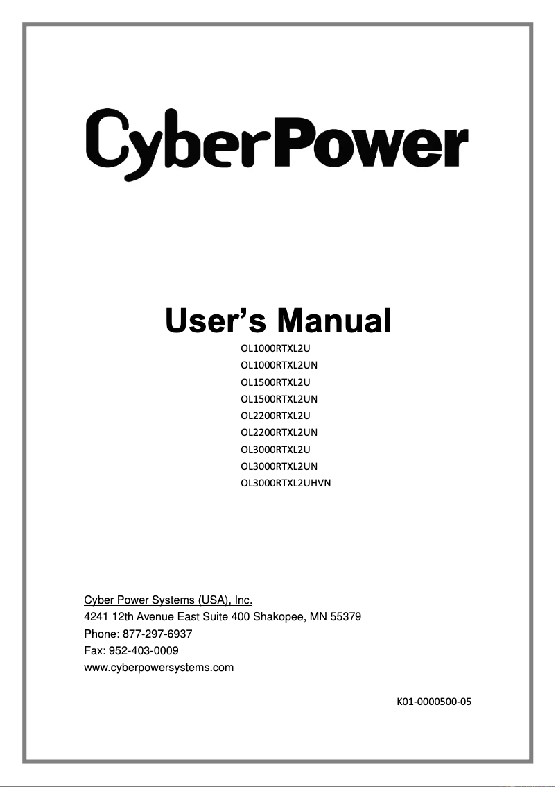 Page 1 de la notice Manuel utilisateur CyberPower Smart App Online OL3000RTXL2UN