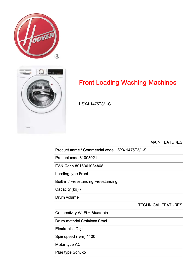 First page image of the manual for HSX4 1475T3/1-S