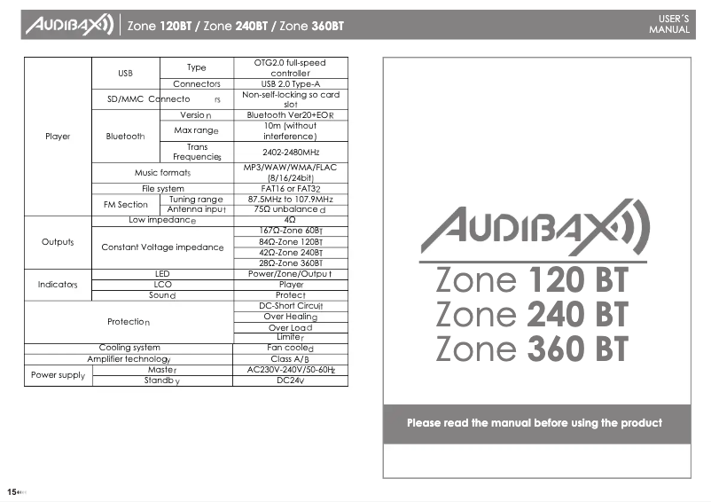 First page image of the manual for Zone 120 BT