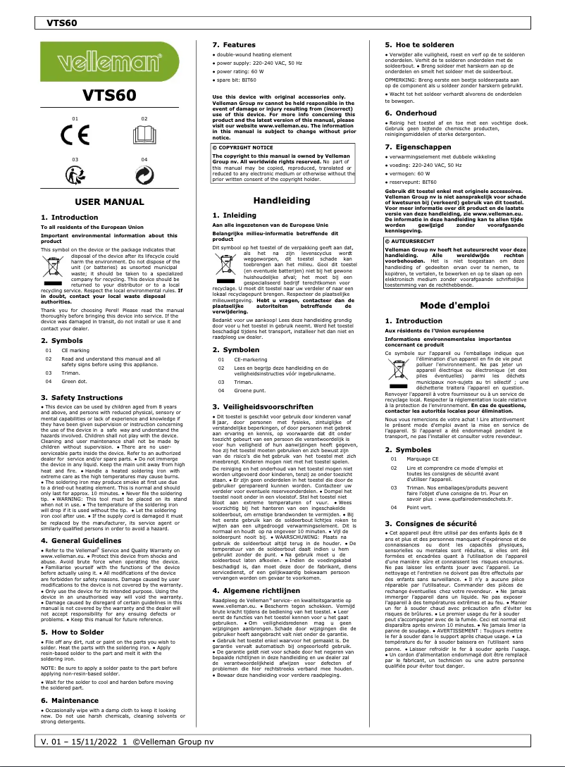 Page 1 of the manual User Manual Velleman VTS60