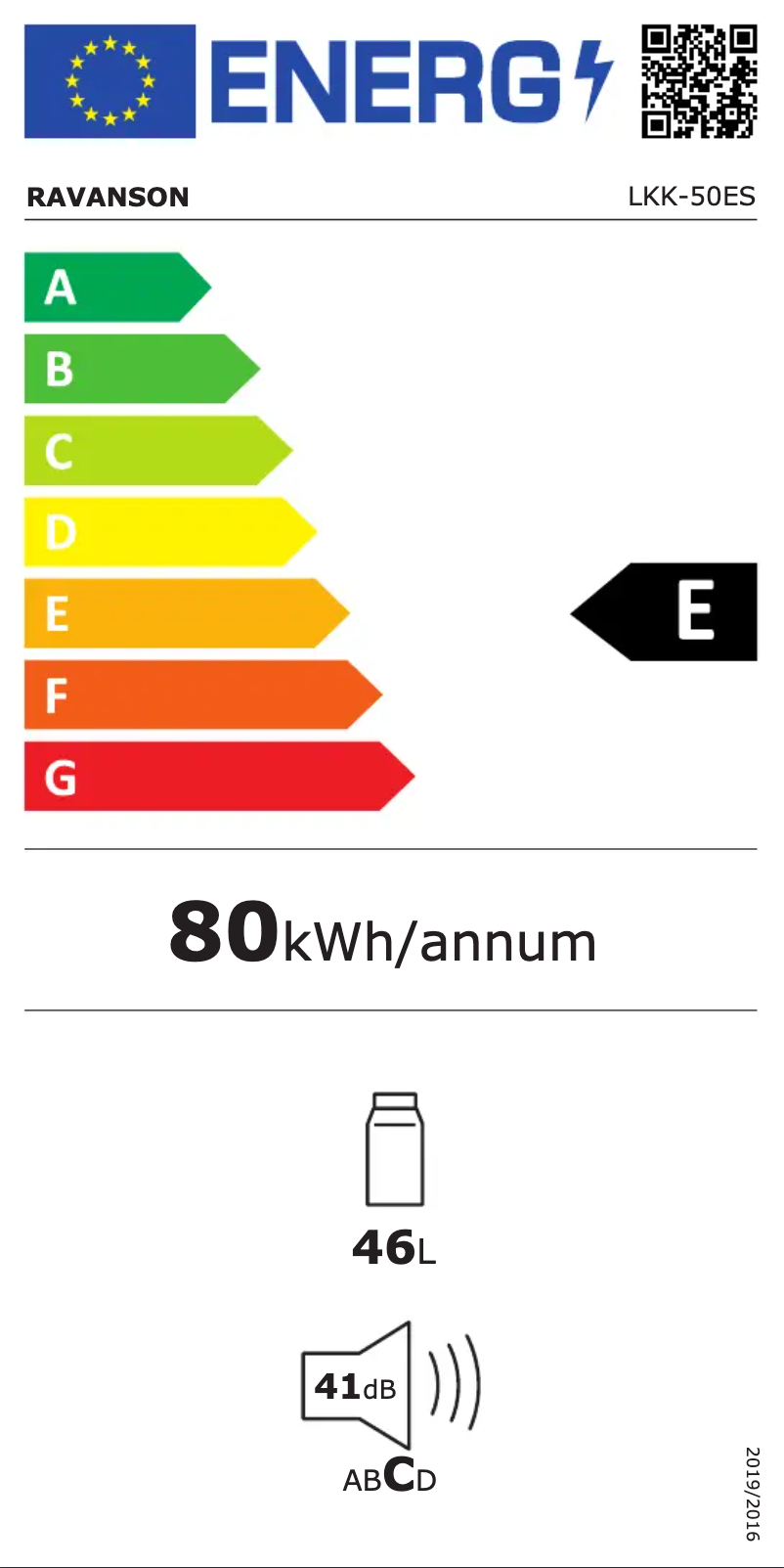 Page 1 of the manual Energy Label Ravanson LKK-50ES