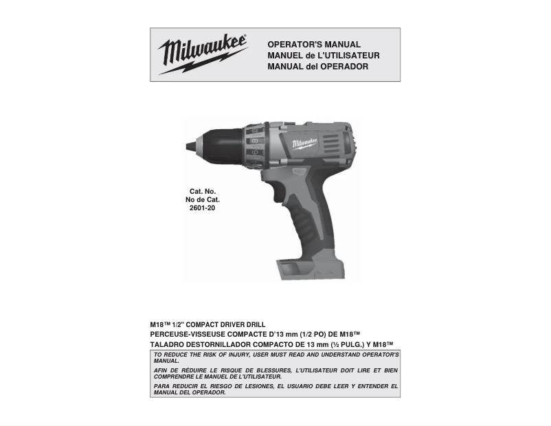 Page 1 of the manual User Manual Milwaukee M18 2601-22