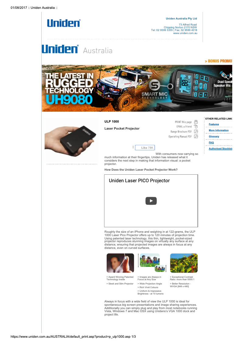 Page 1 of the manual User Manual Uniden ULP 1000