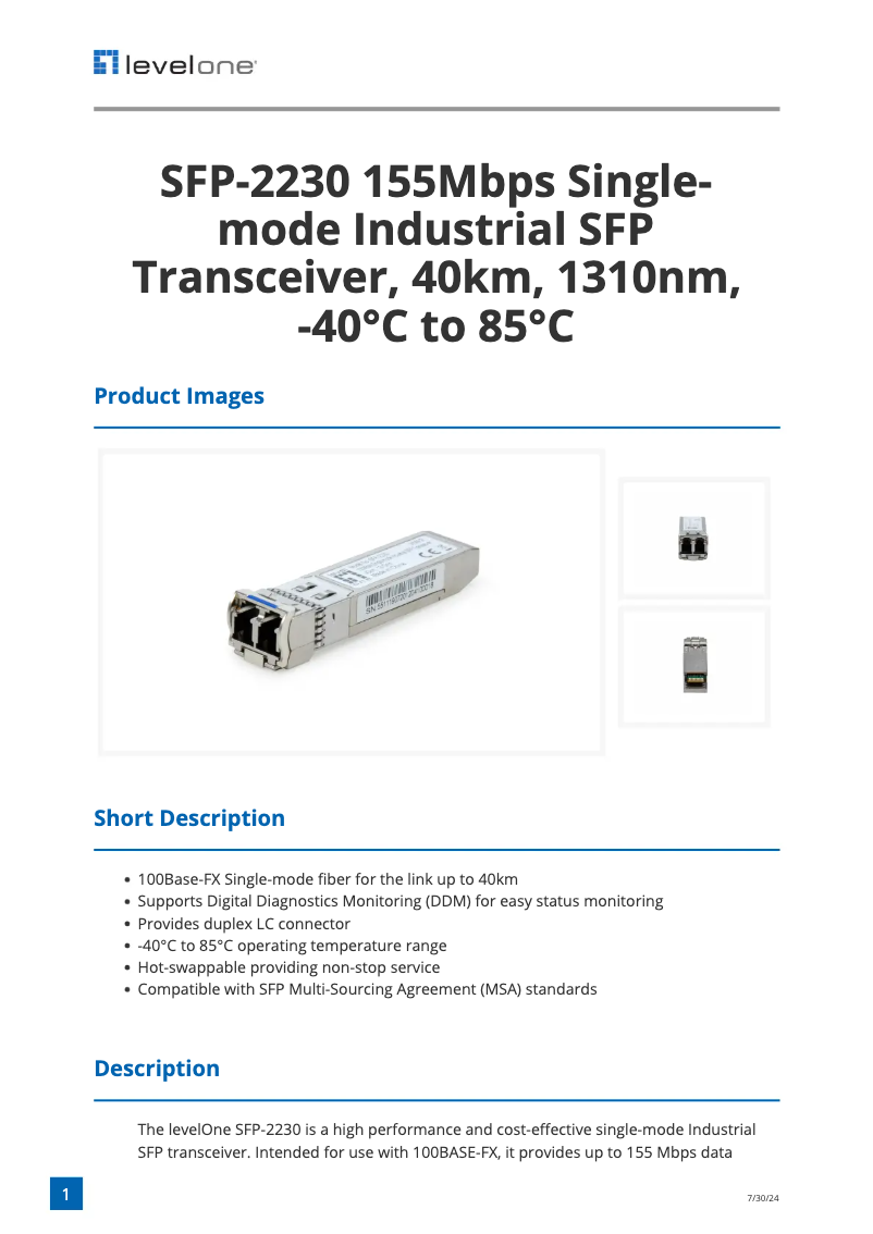 First page image of the manual for SFP-2230