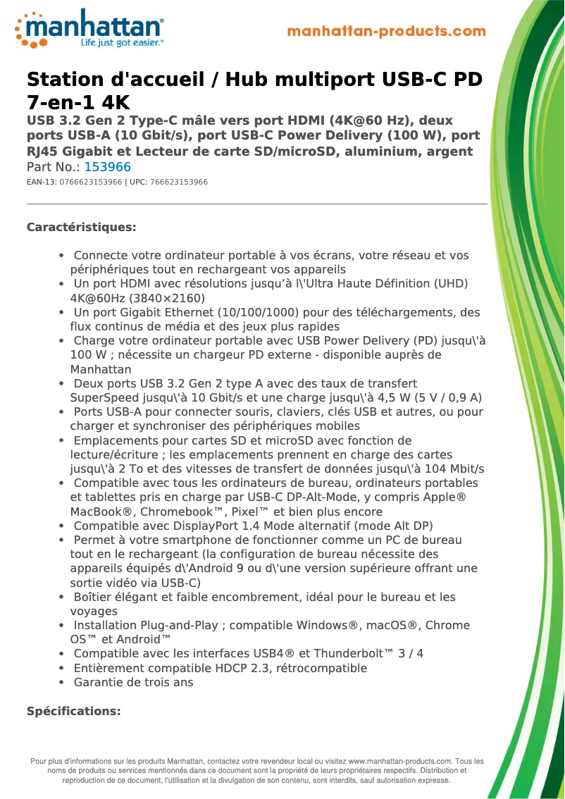 Page 1 of the manual Technical Sheet Manhattan 153966