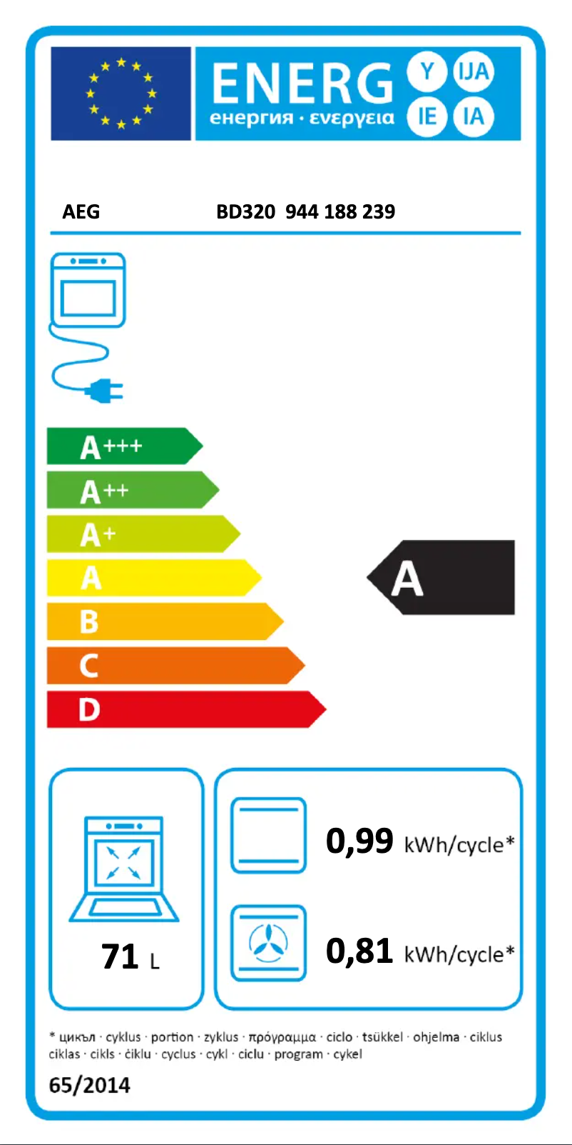 Page 1 of the manual Energy Label AEG BD320
