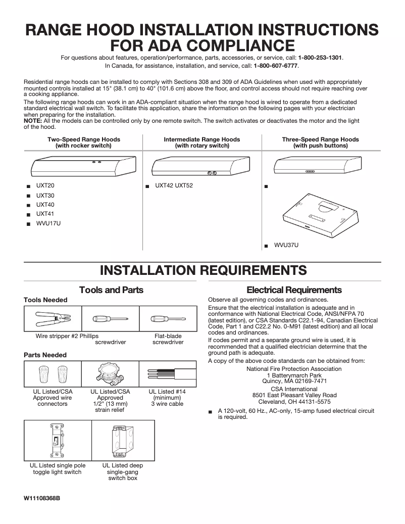 Page 1 of the manual Installation Guide KitchenAid UXT4130ADS