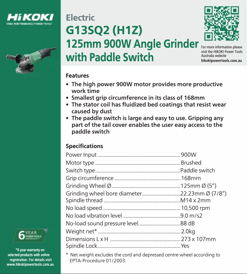 Page 1 of the manual Technical Sheet HiKOKI G13SQ2