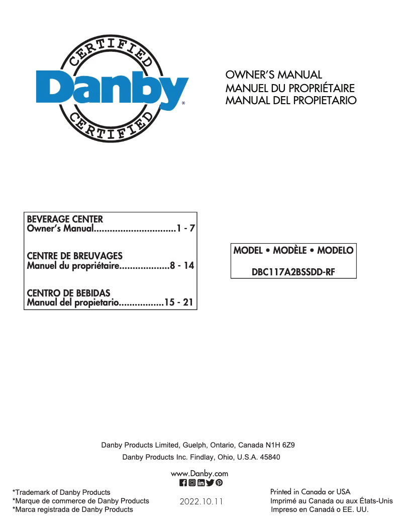 Page 1 of the manual User Manual Danby DBC117A2BSSDD-RF