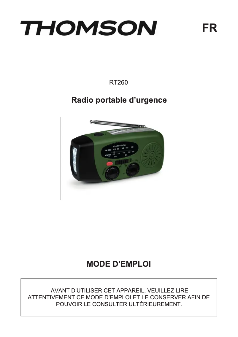 Page 1 of the manual User Manual Thomson RT260