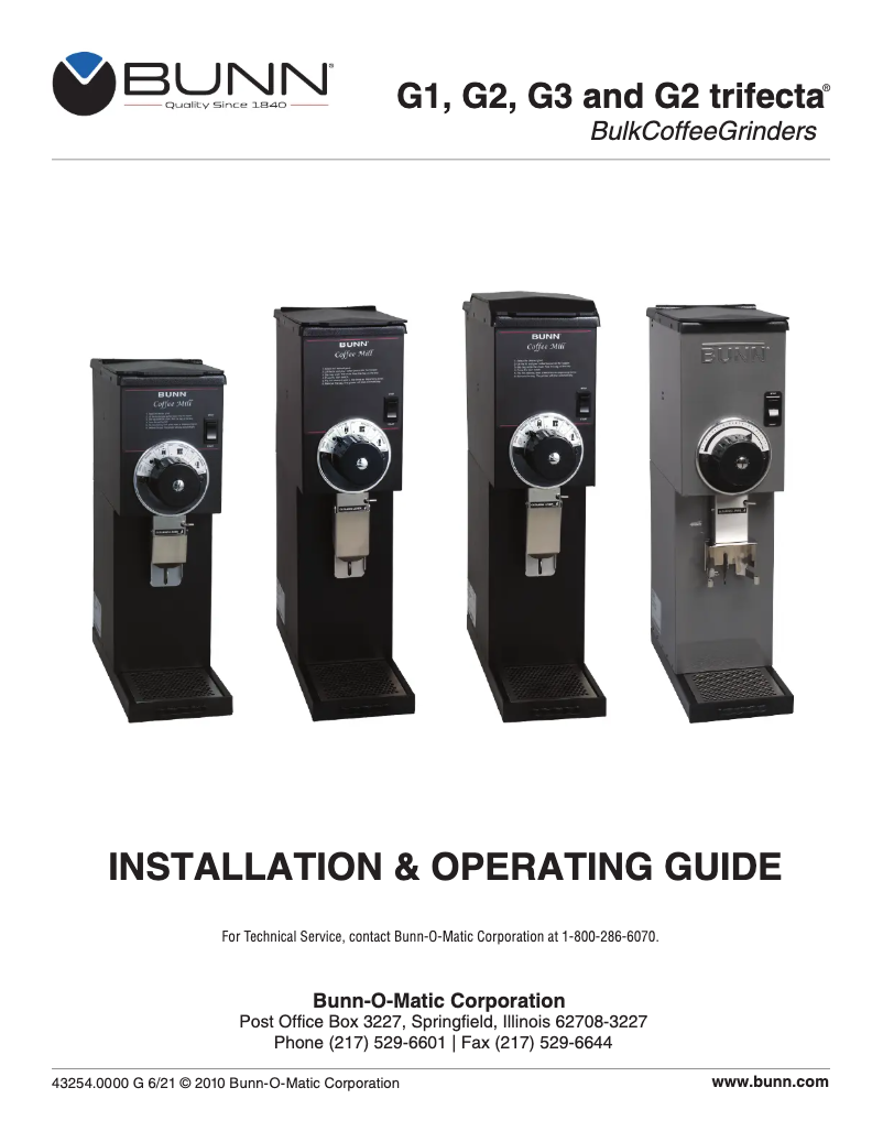 Page 1 de la notice Guide d'installation Bunn G2 HD
