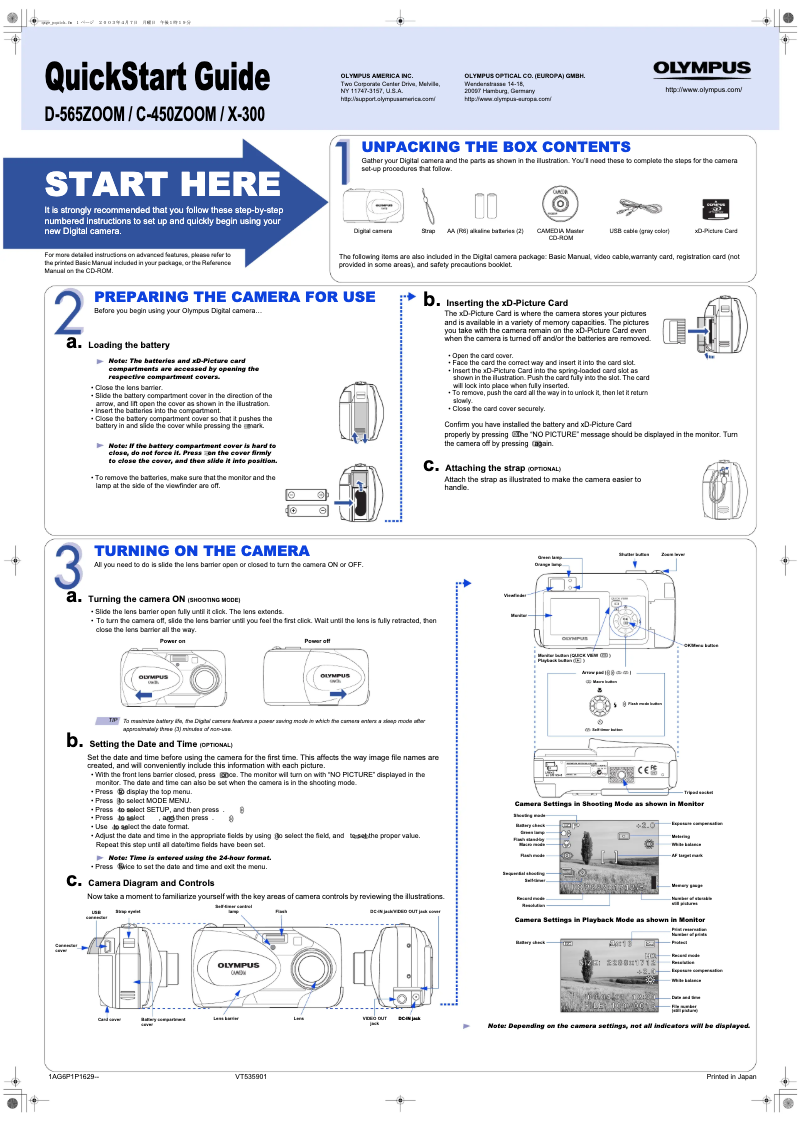 First page image of the manual for Camedia C-450 Zoom