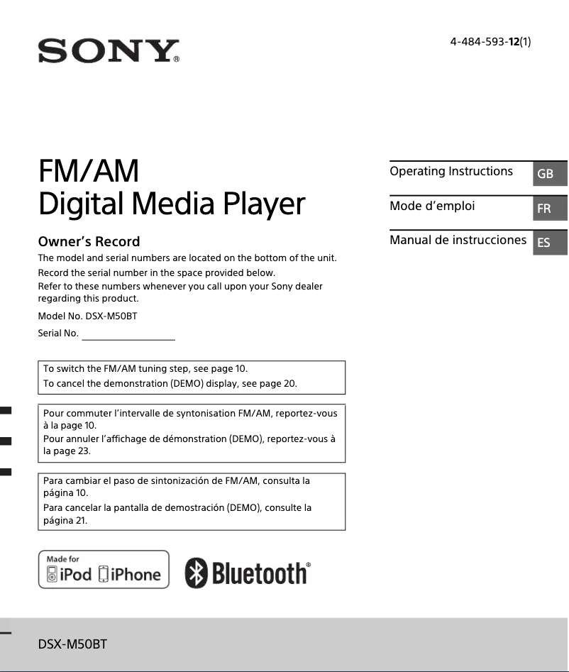 First page image of the manual for DSXM50BT.UC
