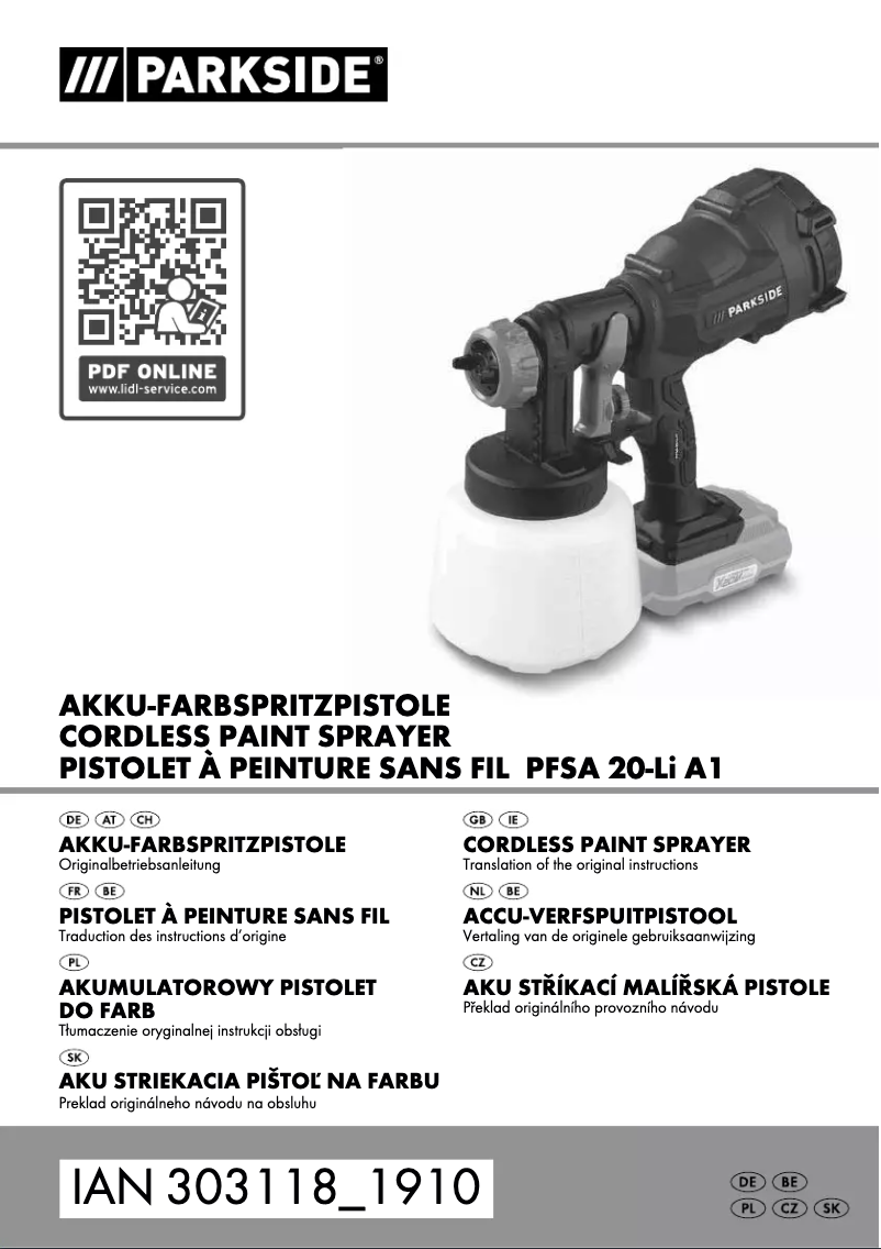 First page image of the manual for PFSA 20-Li A1