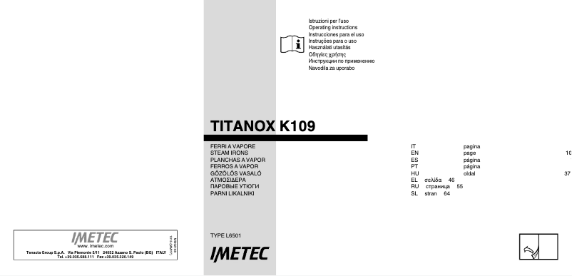 First page image of the manual for Titanox K109