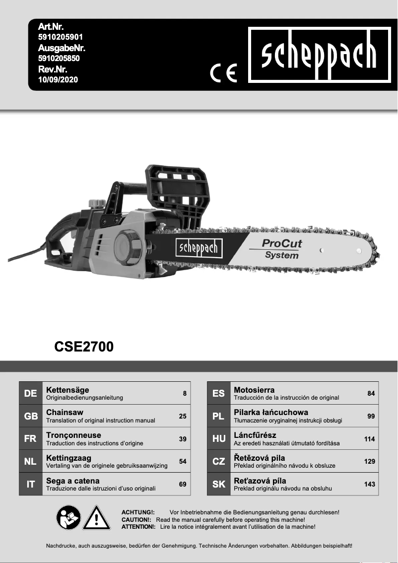 Page 1 of the manual User Manual Scheppach CSE2700