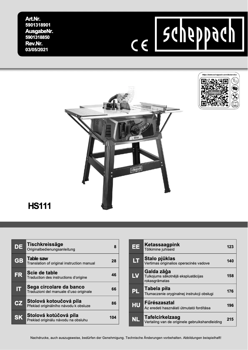 First page image of the manual for HS111