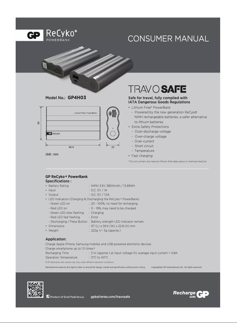 Page 1 of the manual User Manual GP Batteries Portable PowerBank 4H03
