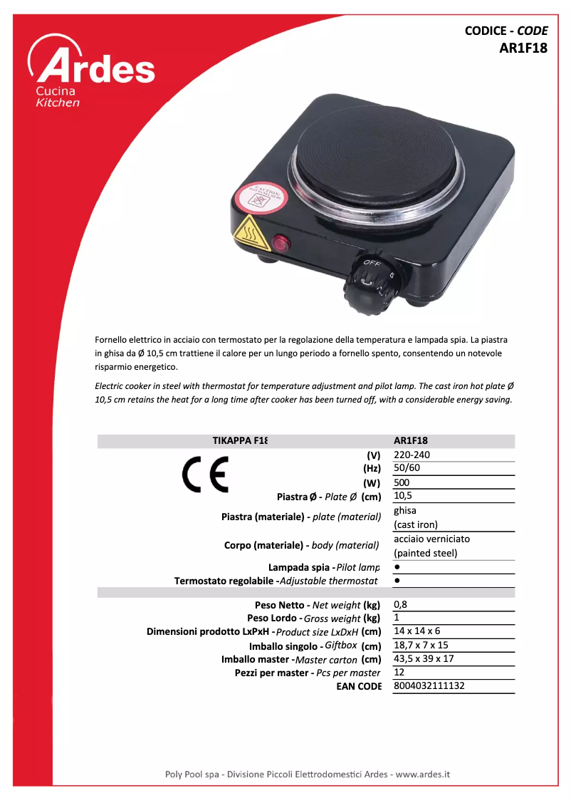 Image de la première page du manuel de l'appareil AR1F18