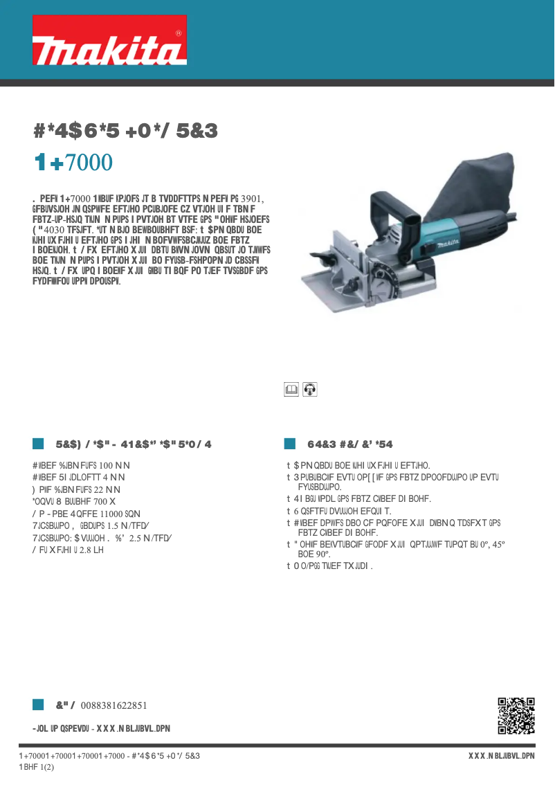 Page 1 of the manual Technical Sheet Makita PJ7000