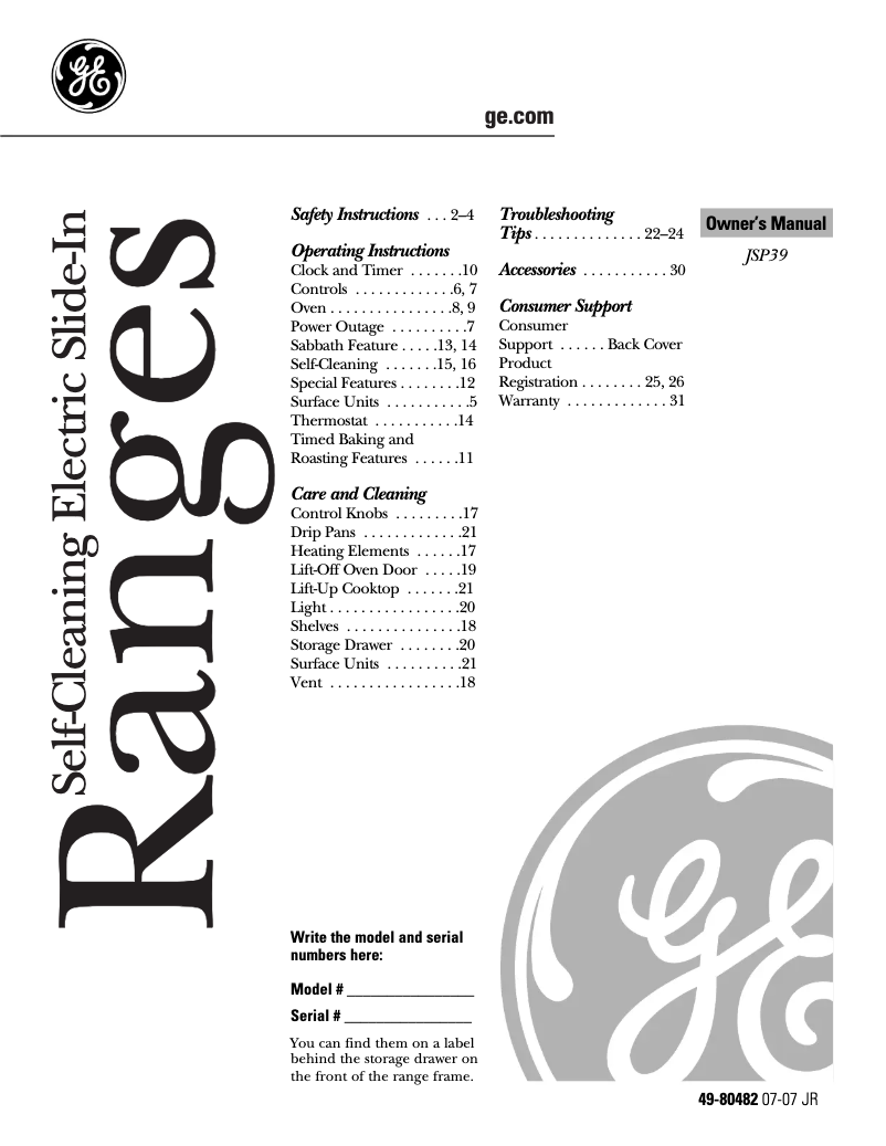 Page 1 of the manual Use and Maintenance Manual GE JSP39BKBB