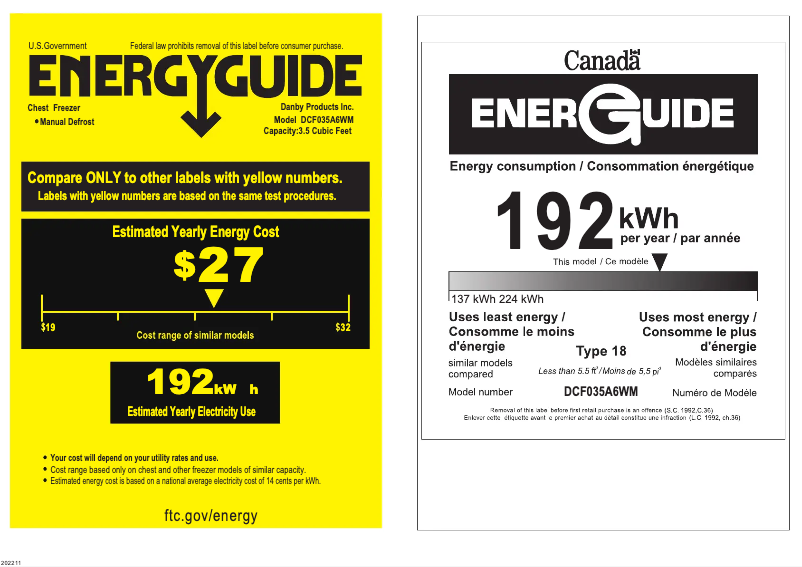 Page 1 of the manual Energy Label Danby DCF035A6WM