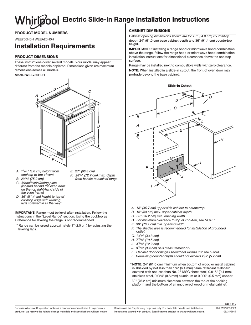 Page 1 of the manual Technical Sheet Whirlpool WEE750H0HZ