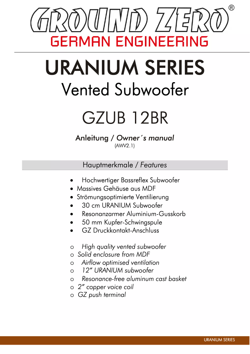 Page 1 of the manual User Manual Ground Zero GZUB 12BR